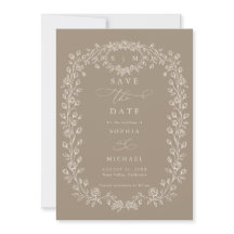 Arte lineal floral en beige y taupe