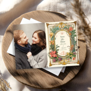 Reserva La Fecha Arte Nouveau Floral Vintage Fotográfico Boda
