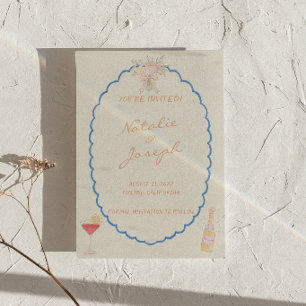 Reserva La Fecha Arte Retro Nouveau Dibujado a Mano Boda de Destino
