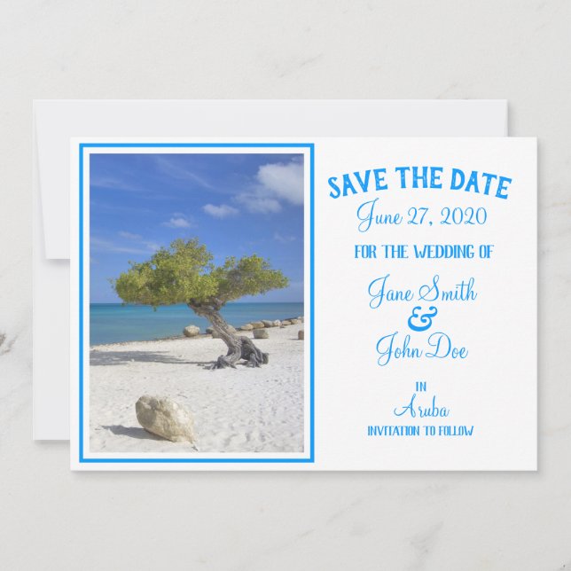 Reserva La Fecha Aruba Destino Boda Azul Divi Árbol (Anverso)
