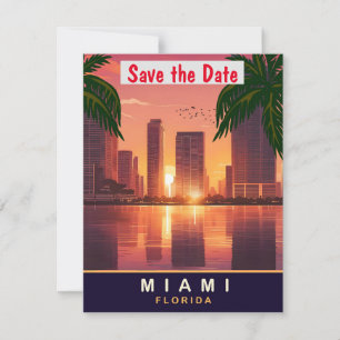 Reserva La Fecha Atardecer de Miami Florida Silueta Dorada Boda