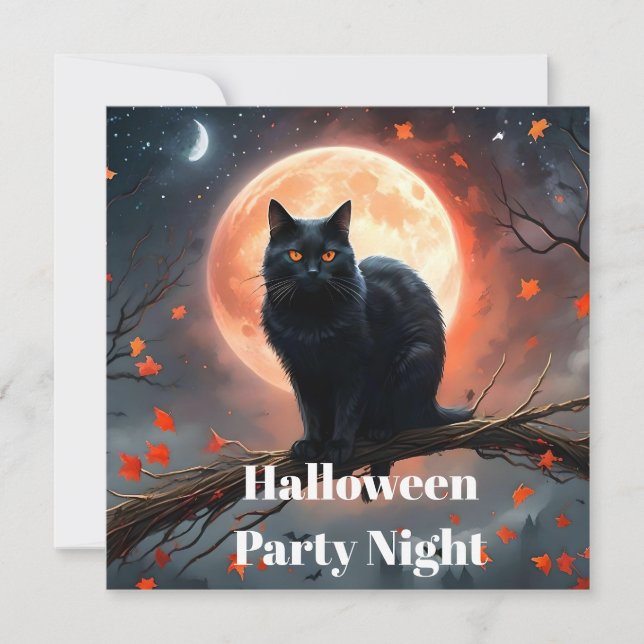 Reserva La Fecha Aterrador Halloween Black Cat Moonlight, (Anverso)