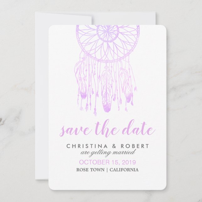 Reserva La Fecha Atrapa Sueños Bohemio Lavanda Save The Date (Anverso)