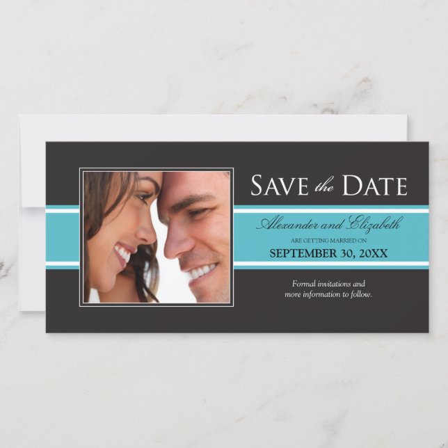 Reserva La Fecha Audaz Aqua Stripe Save the Date Anunciation (Anverso)
