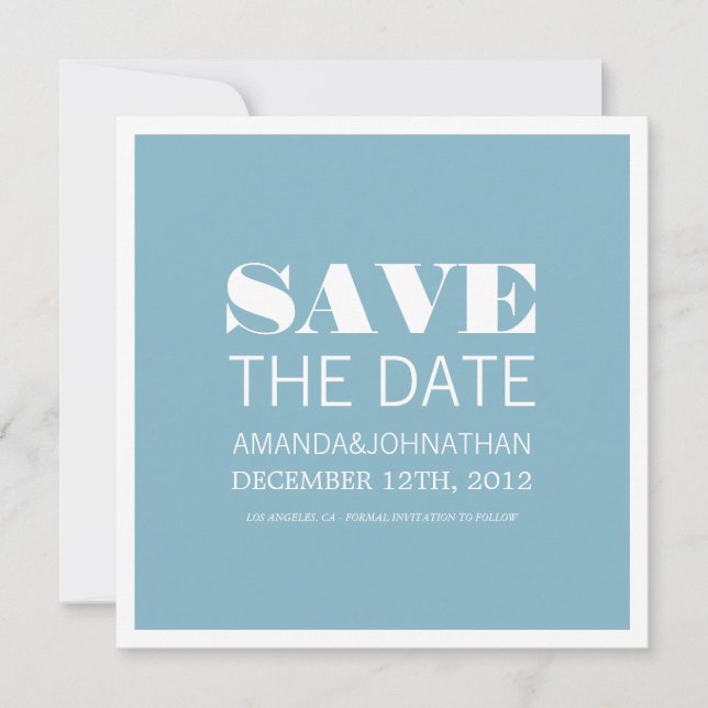 Reserva La Fecha Audaz Foto Azul Moderno Guardar La Fecha Invita (Anverso)