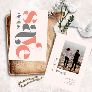 Reserva La Fecha Audaz Foto Vintage Coral Gray Save The Date