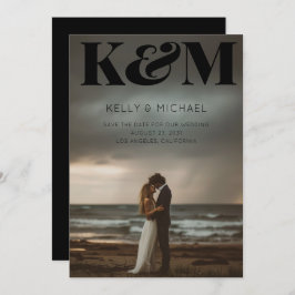 Reserva La Fecha Audaz Monograma Iniciales Negras Boda moderno de f