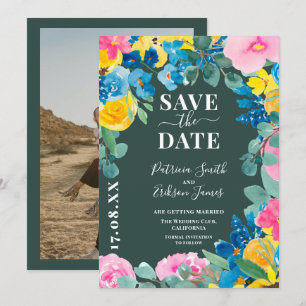 Reserva La Fecha audaz verano floral foto boda guardar la fecha