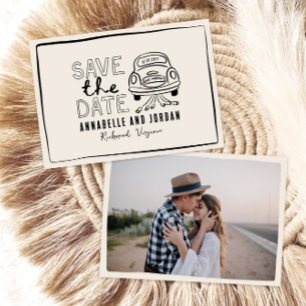 Reserva La Fecha Automóvil dibujado a mano con crema y negro