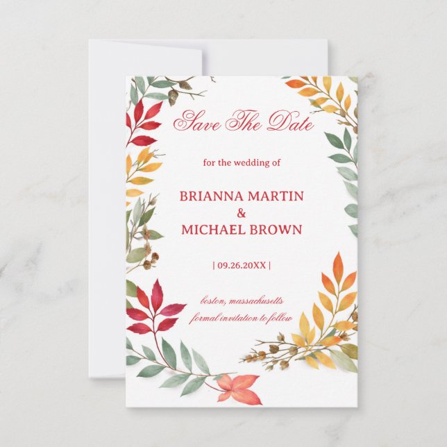 Reserva La Fecha Autumn Botanical Leaves Frame (Anverso)