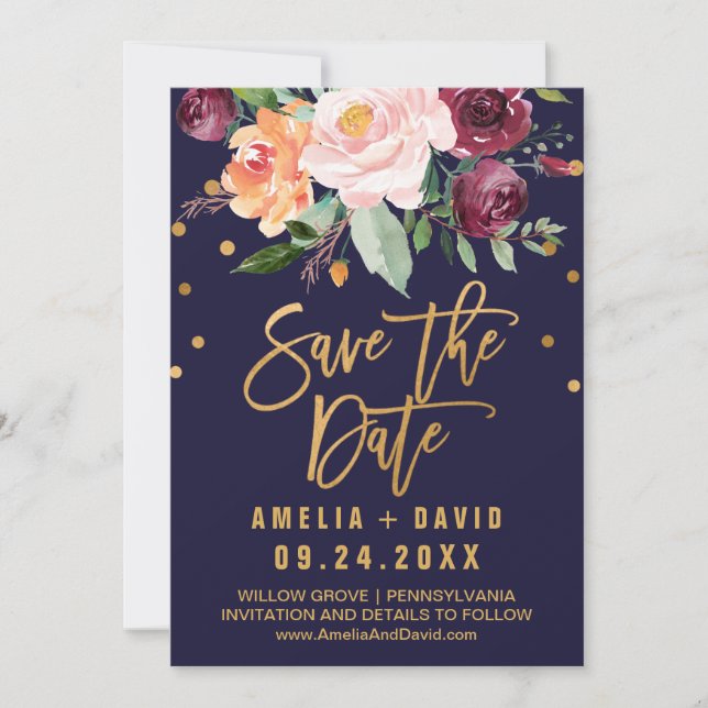 Reserva La Fecha Autumn Floral Save the Date Card (Anverso)