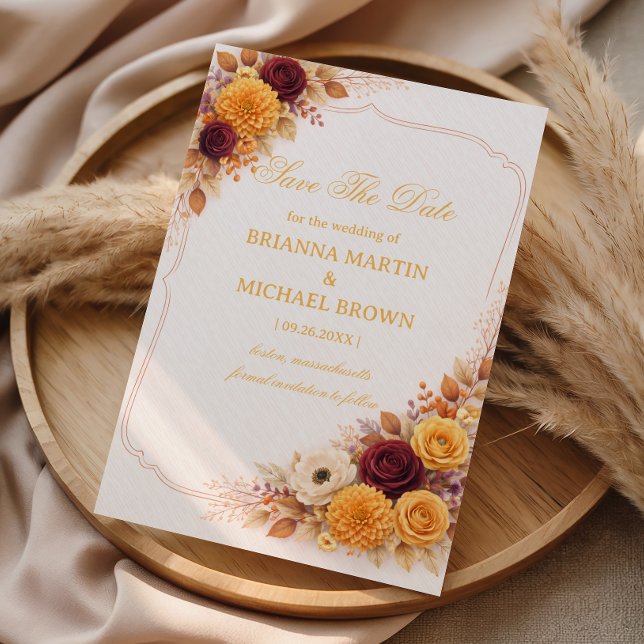 Reserva La Fecha Autumn Floral Warm Announcement (Subido por el creador)