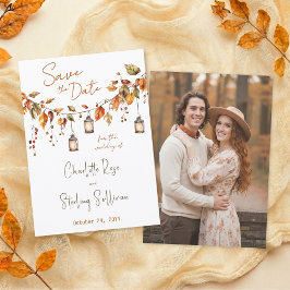 Reserva La Fecha Autumn Leaves Rustic Watercolor Elegant Wedding