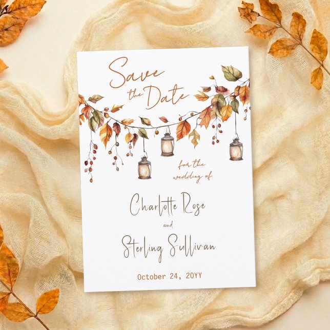 Reserva La Fecha Autumn Leaves Rustic Watercolor Elegant Wedding (Subido por el creador)
