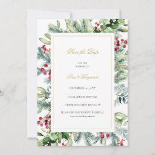Reserva La Fecha Ava Winter Greenery Berries Boda cristiana