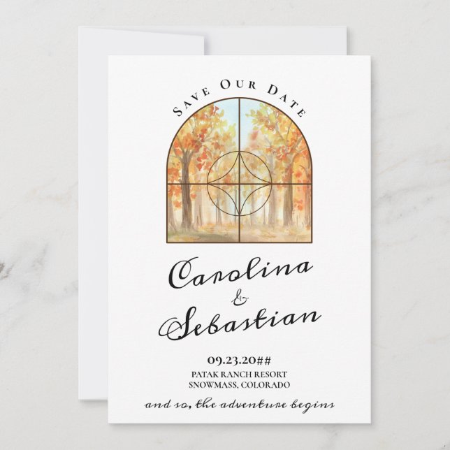 Reserva La Fecha Aventura Comienza Destino de Boda en las Montañas  (Anverso)