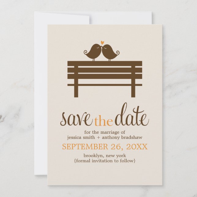 Reserva La Fecha Aves amorosas en el Boda de Park Bench (Anverso)