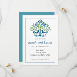 Reserva La Fecha Aves azules de diseño húngaro