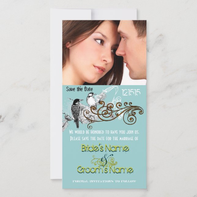 Reserva La Fecha Aves de amor antiguas salvan la fecha de tu foto (Anverso)