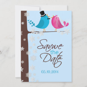 Reserva La Fecha Aves de pareja en la rama Winter Save the Date C
