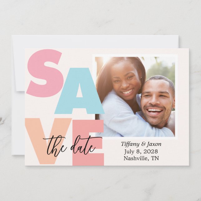 Reserva La Fecha Aviso de Guardar la Fecha con tema tropical Brisa  (Anverso)