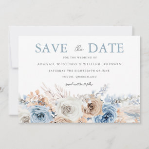 Reserva La Fecha Azul Boho: Boda floral azul turbio