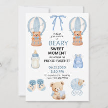 AZUL CLARO BLANCO 5X7 OSO NIÑO BABY SHOWER