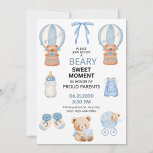 RESERVA LA FECHA AZUL CLARO BLANCO 5X7 OSO NIÑO BABY SHOWER