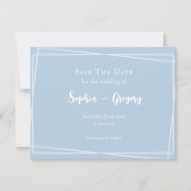 Reserva La Fecha Azul Claro Script Elegante Boda (Anverso)