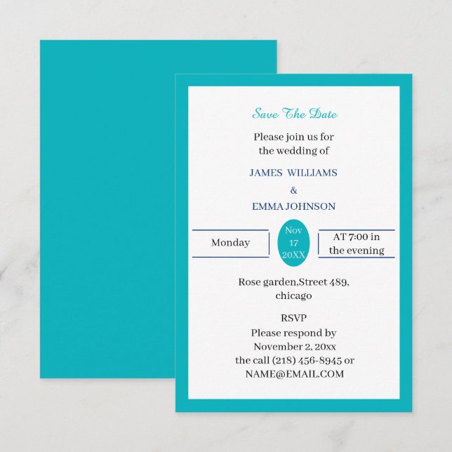 Reserva La Fecha Azul claro simple personalizado (Anverso / Reverso)