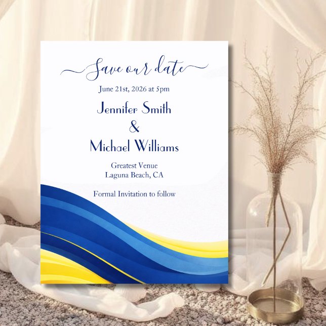 Reserva La Fecha Azul Cobalto y Amarillo Limón (Cobalt Blue and Lemon Yellow Save The Date)