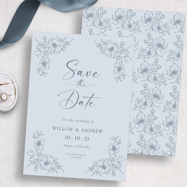 Reserva La Fecha Azul Floral Vintage (Vintage Blue Floral Save The Date
)