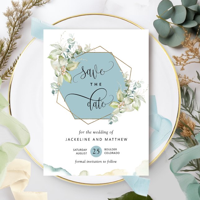 Reserva La Fecha Azul húmedo, verde elegante y Boda acuarela (Subido por el creador)