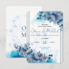 Reserva La Fecha Azul Marino y Azul Medianoche Floral Acuarela Malh