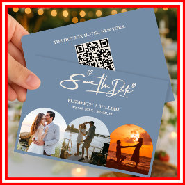 Reserva La Fecha Azul Polvoriento | Código QR de Foto Elegante Mini