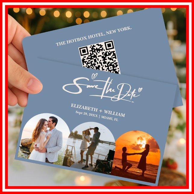 Reserva La Fecha Azul Polvoriento | Código QR de Foto Elegante Mini (Subido por el creador)