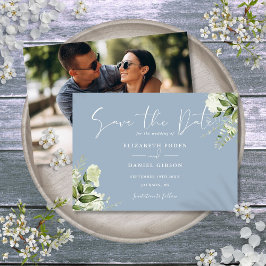 Reserva La Fecha Azul Polvoriento Elegante Floral Verde Fotos Bodas
