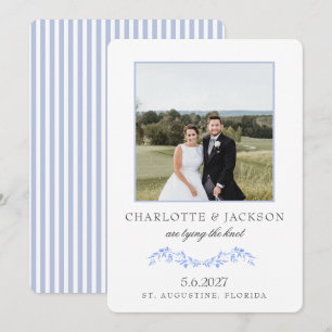 Reserva La Fecha Azul Polvoriento Floral Clásico Elegante Con Foto