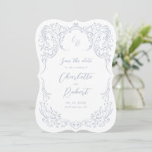 Azul Polvoriento Monograma de Bodas con Florituras