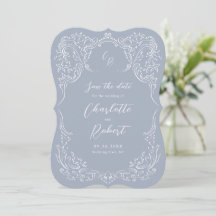 Azul Polvoriento Monograma de Bodas con Florituras