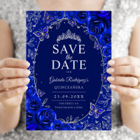 Azul Real Quinceañera Floral Plateada