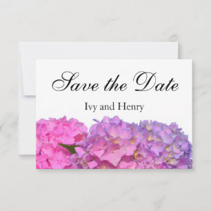 Reserva La Fecha Azul rosa Hydrangeas flores púrpura elegantes