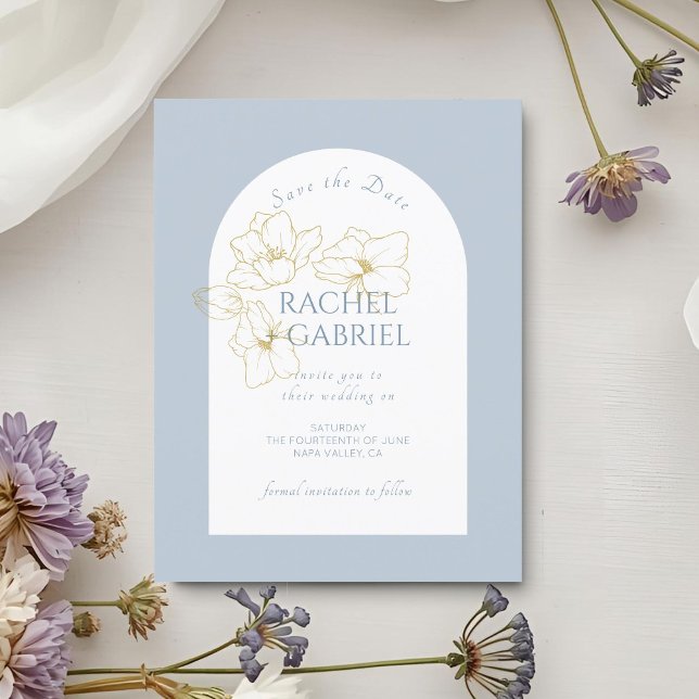 Reserva La Fecha Azul turbio | Boda Floral Boho Arch Gold (Subido por el creador)