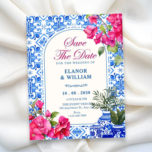 Reserva La Fecha Azulejo artístico blanco azul (Subido por el creador)