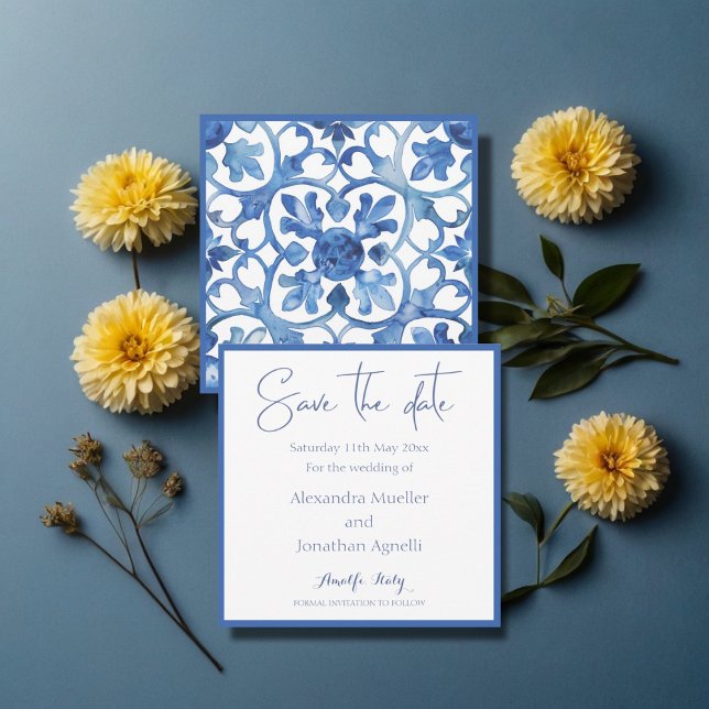 Reserva La Fecha Azulejos Blancos Azules de la Costa de Amalfi Ital (Subido por el creador)