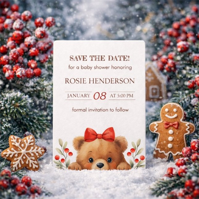 Reserva La Fecha Baby Bear And Rowan Berries Baby Shower (Baby Bear And Rowan Berries Baby Shower Save The Date)