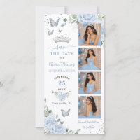 Baby Blue Floral Plata Cabina de Fotos Quinceañera