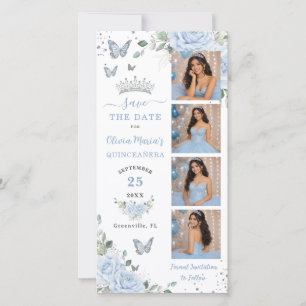 Reserva La Fecha Baby Blue Floral Plata Cabina de Fotos Quinceañera