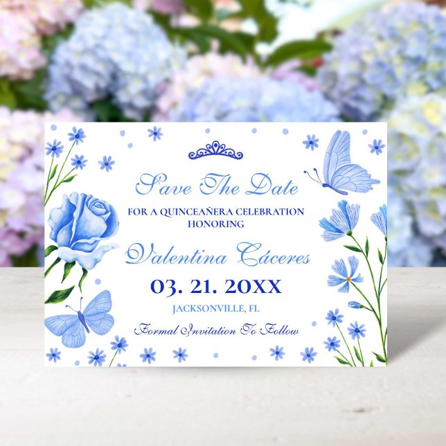 Reserva La Fecha Baby Blue Quinceañera 15th Birthday Party Save (Baby Blue Quinceañera 15th Birthday Party Save Save The Date)