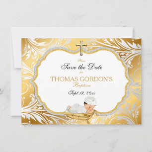 Reserva La Fecha Baby Boy Baptism Save Date Gold Cross